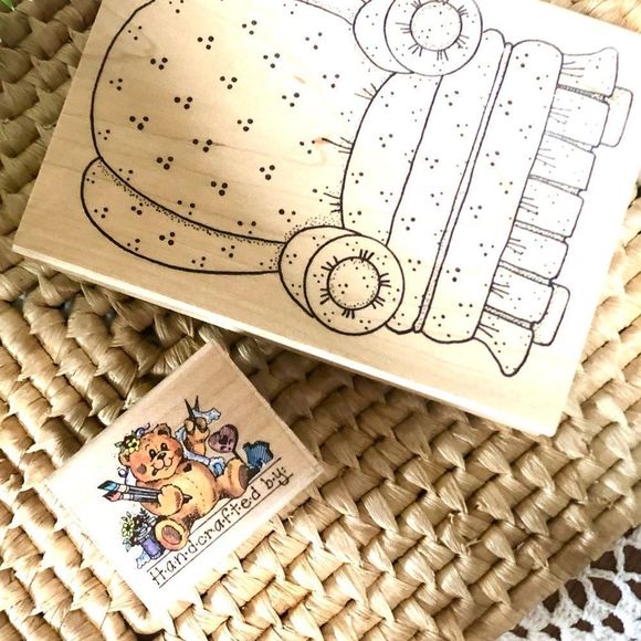 Set of 2 Vintage 1990s Wood Rubber Scrapbook Stamp Handcrafted Teddy Bear - Picture 2 of 16